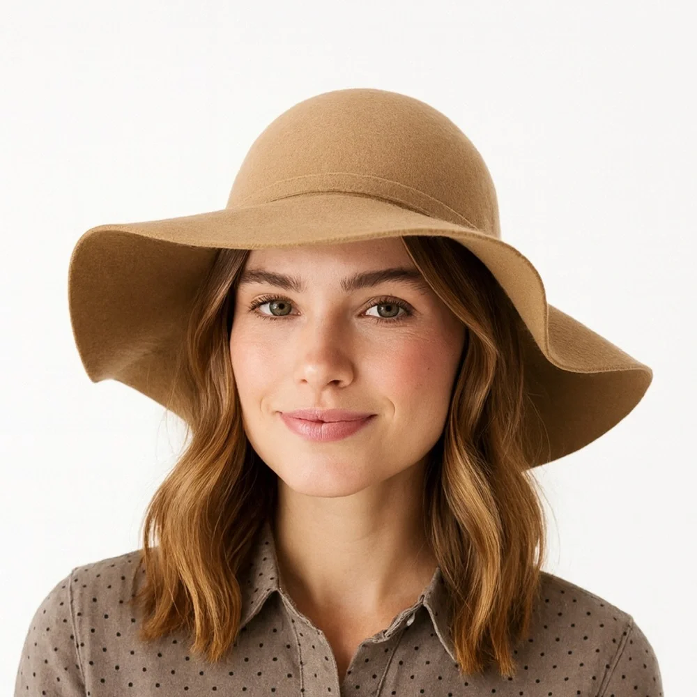 Floppy Hat, 100% Wool Elegant Tan Women's Floppy Hat
